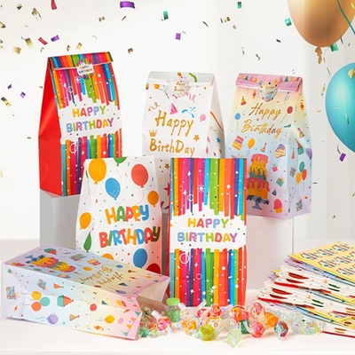 Buy OEM Happy Birthday Paper Bags Recyclable Party Gift Packaging Bag With Round Sticker online manufacture