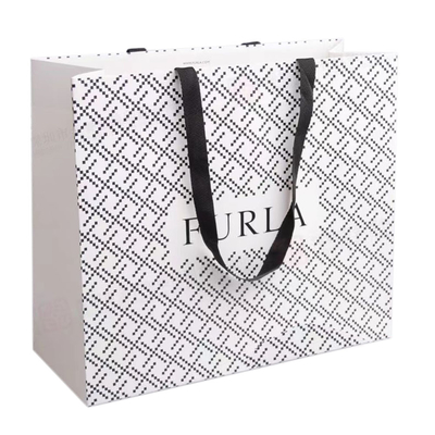 Buy Boutique Shoe Packing Paper Bags With Ribbon Handle / Custom Logo Cardboard Packaging Bags online manufacture