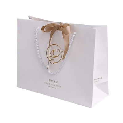 Buy Large Jewelry Shopping Paper Bags , Clothing Store Embossed Gift Bags With Gold Foil Logo online manufacture