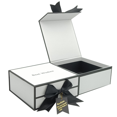 White Magnetic Gift Boxes With Black Ribbon , Clothing Shoes Paper Box